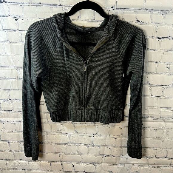 🧥 Out From Under by Urban Outfitters Cropped Ribbed Gray Hooded Jacket - Sz XS - Picture 1 of 5
